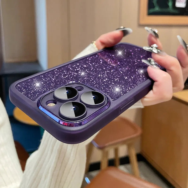 Ultra-thin transparent glitter gradient iPhone case with magnetic suction on a table