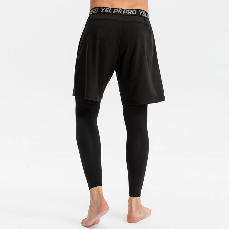 Men's grey quick-drying high elastic tight pants for running and gym fitness