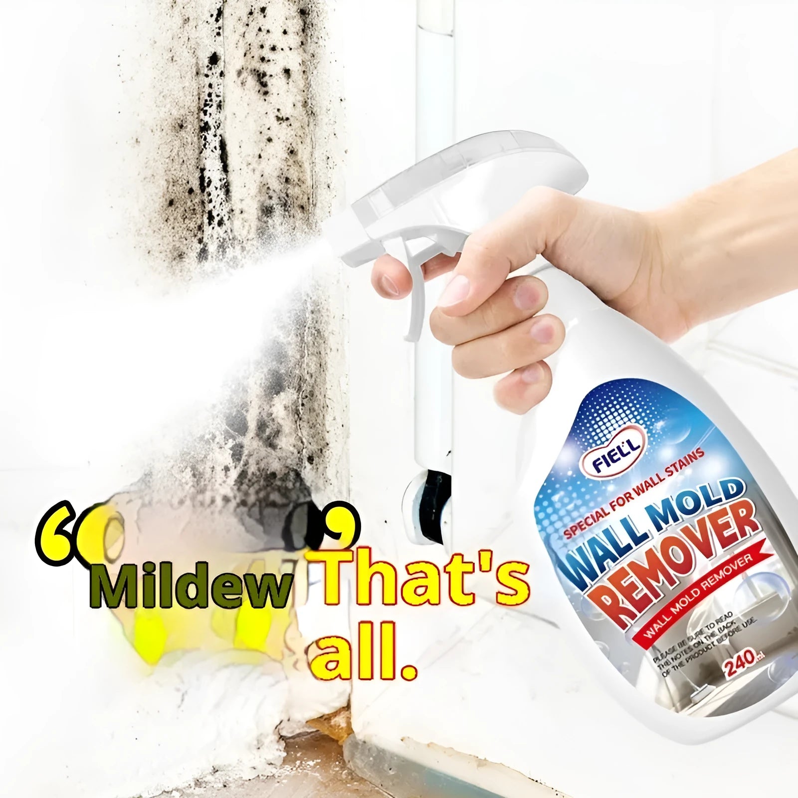 Wall odor canceller spray 240ml with nozzle on painted white wall