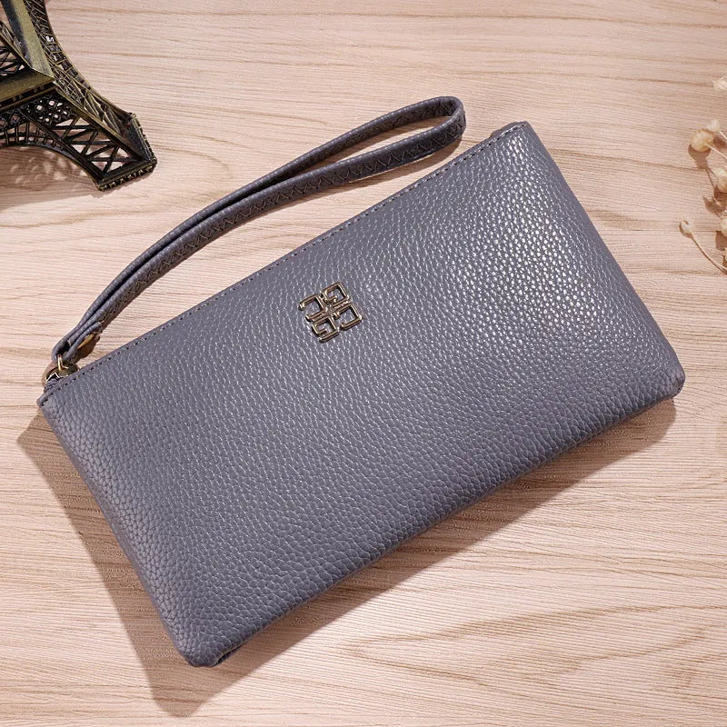 Long 55cm phone wallet handbag in PU leather with zipper closure and sewing line detail