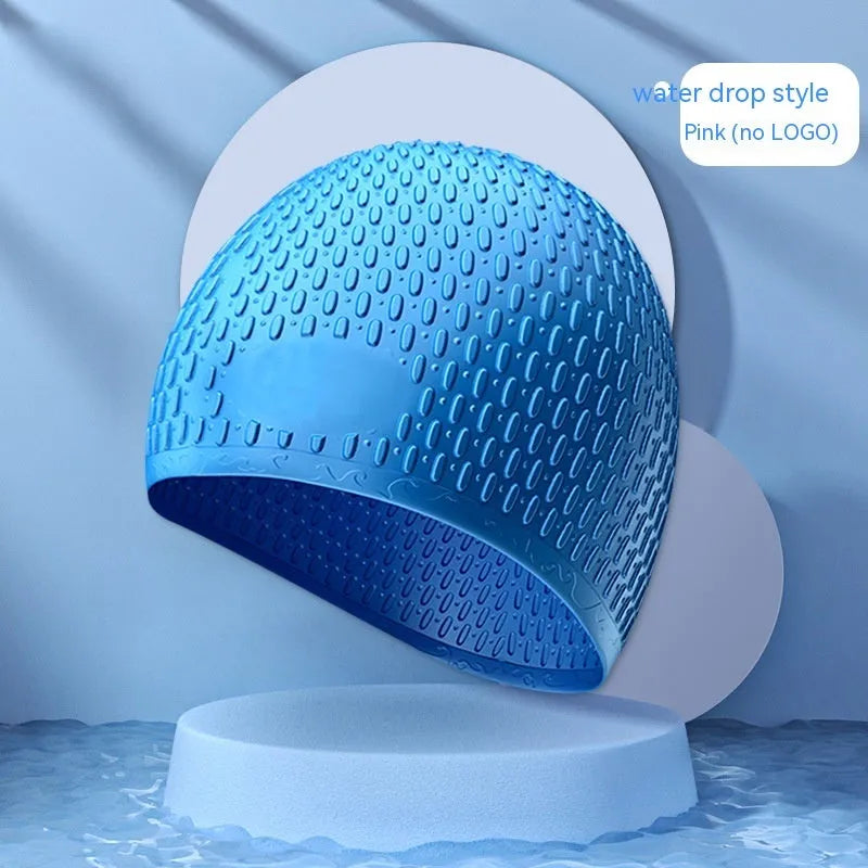 Silicone swimming cap with water drop design in solid colour options