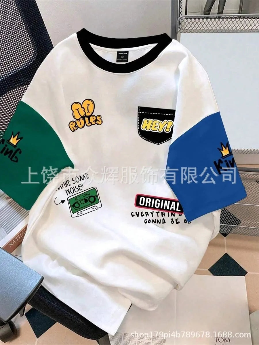 Men's loose fit casual t-shirt with printed letter design in a colour mix option.