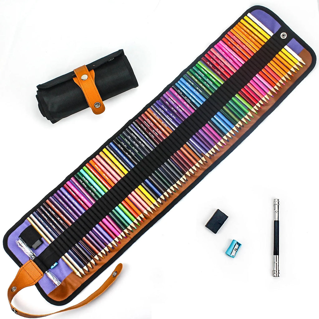 Set of fifty wooden coloured pencils for oily painting in pencil case with Grade 1 basswood barrels
