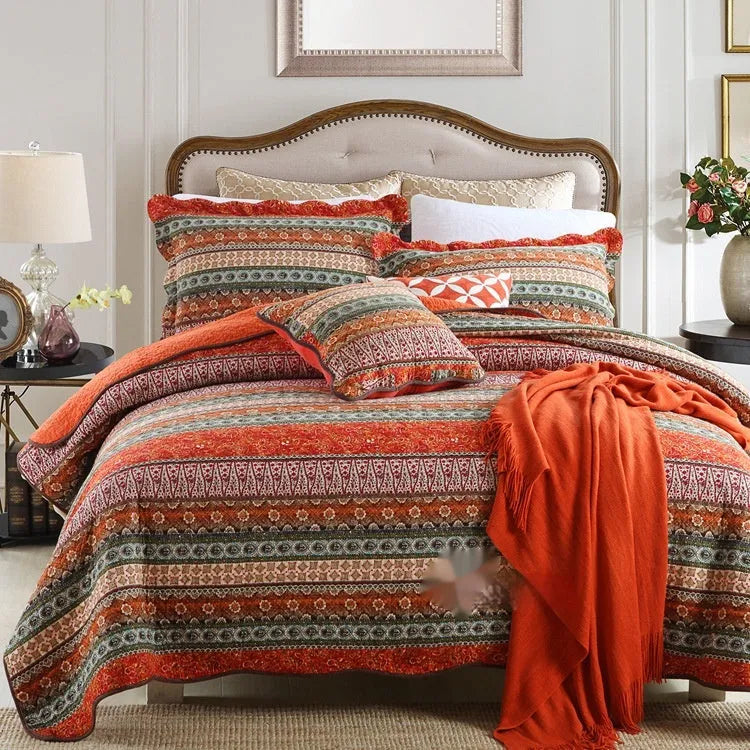 Cotton quilted bed cover three-piece set with printed pattern for 1.5-1.8 metre beds