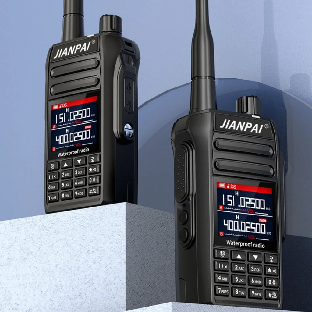 Black aviation interphone headset with antenna, battery, and charging accessories for cockpit communication