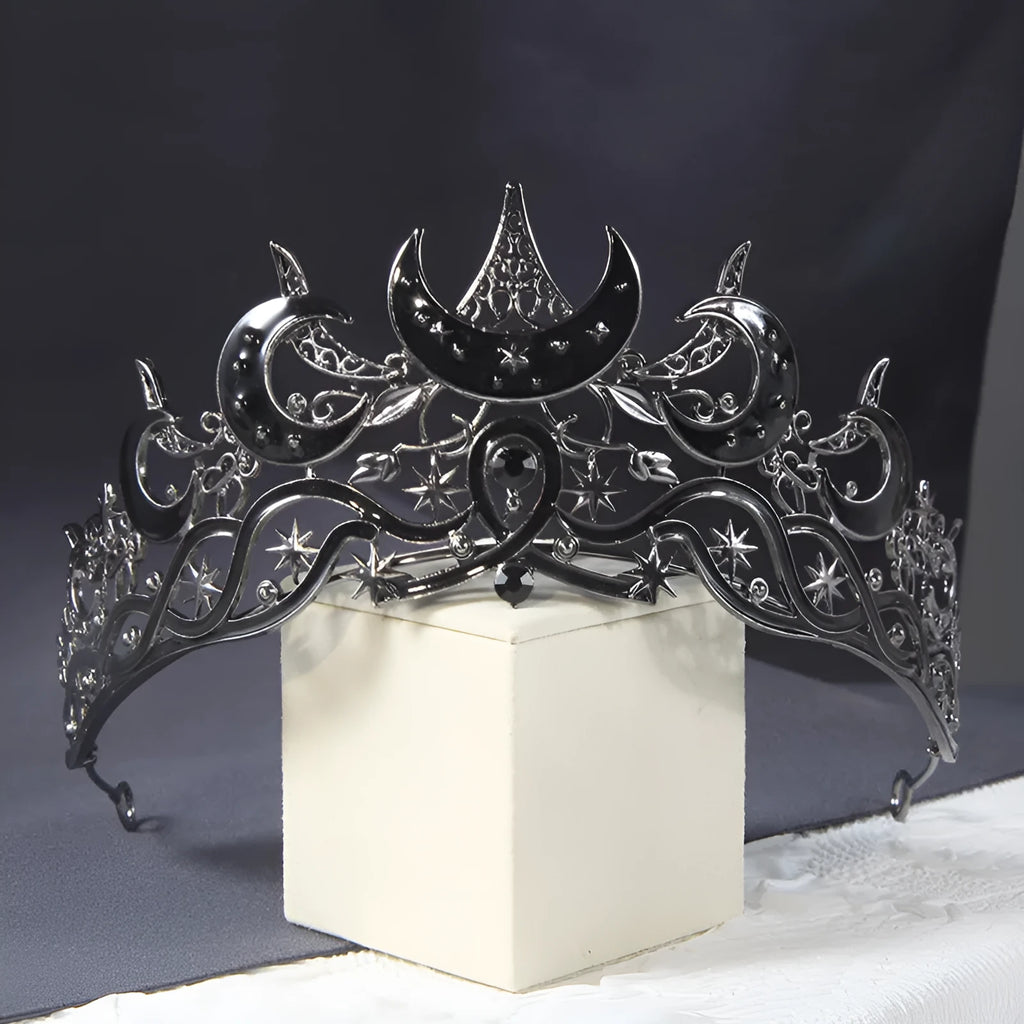 European American dark crescent shape bridal wedding crown with rhinestone and alloy