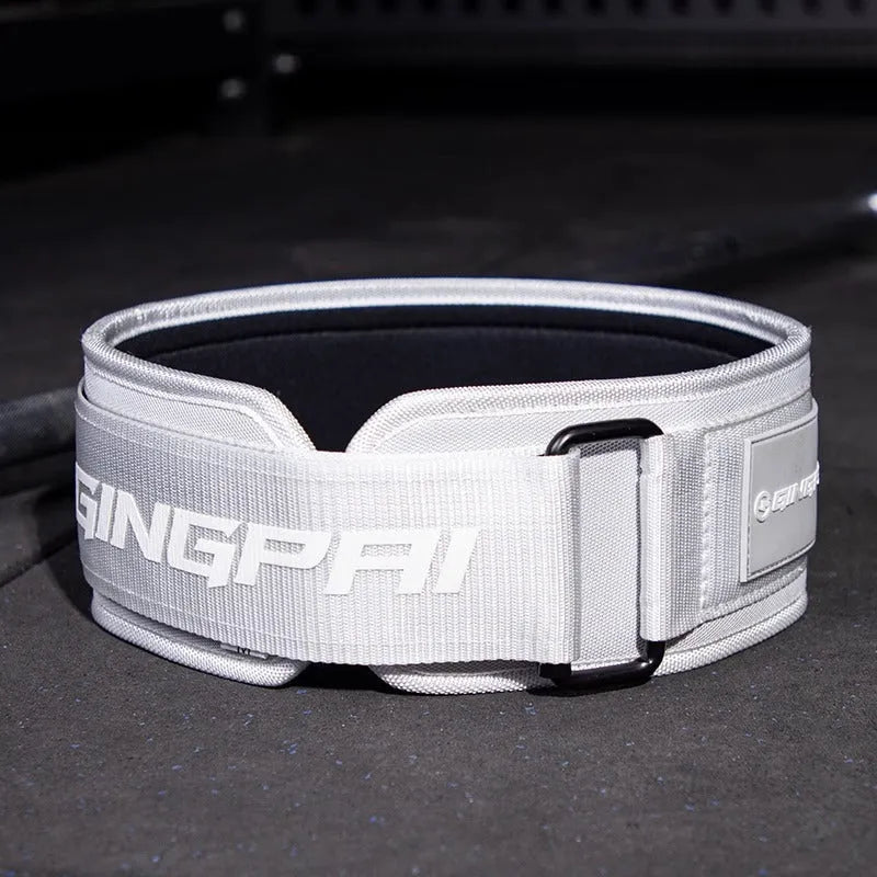Adjustable abdominal exercising support belt for weightlifting and squats, shown in multiple colour options.