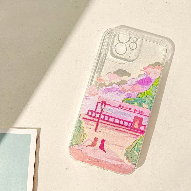 Soft silicone iPhone case featuring a two cat cartoon design on a rear cover style protective shell.