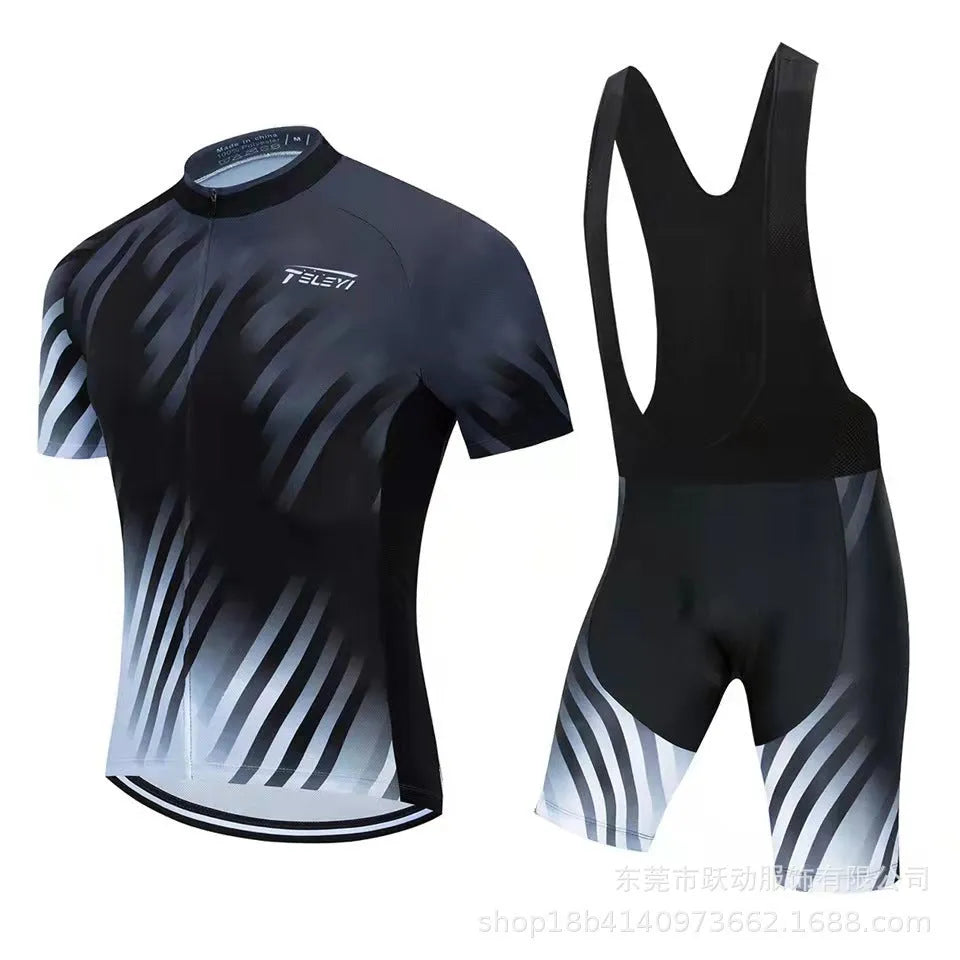 Cycling jersey and shorts set with moisture-wicking fabric in multiple colour options