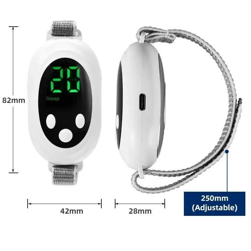 White electronic sleep aid instrument with handheld remote design and adjustable intensity controls