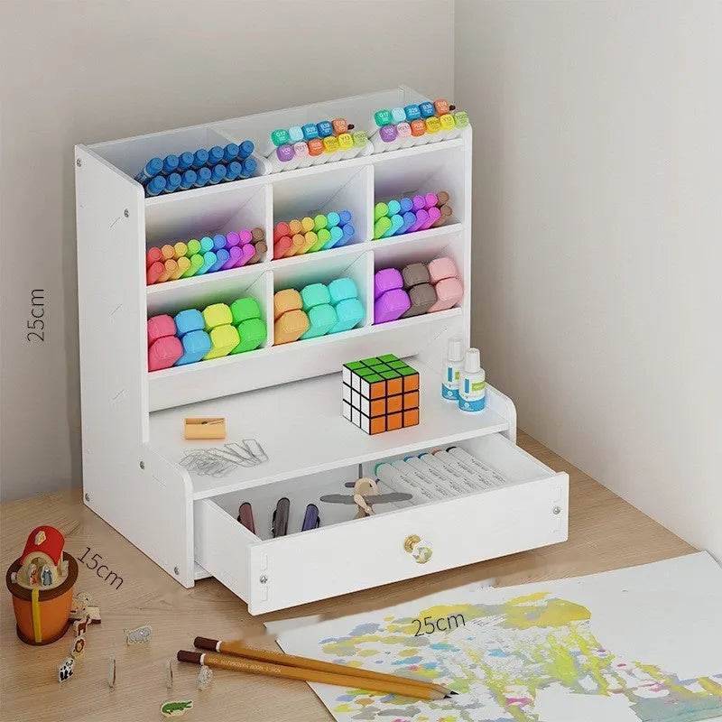 Plastic desk organiser pen holder storage box with multiple compartment grids