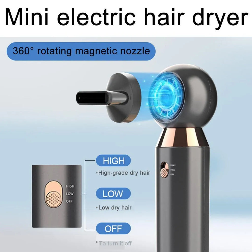 Compact 20cm hair dryer with 800W power rating and ionic technology