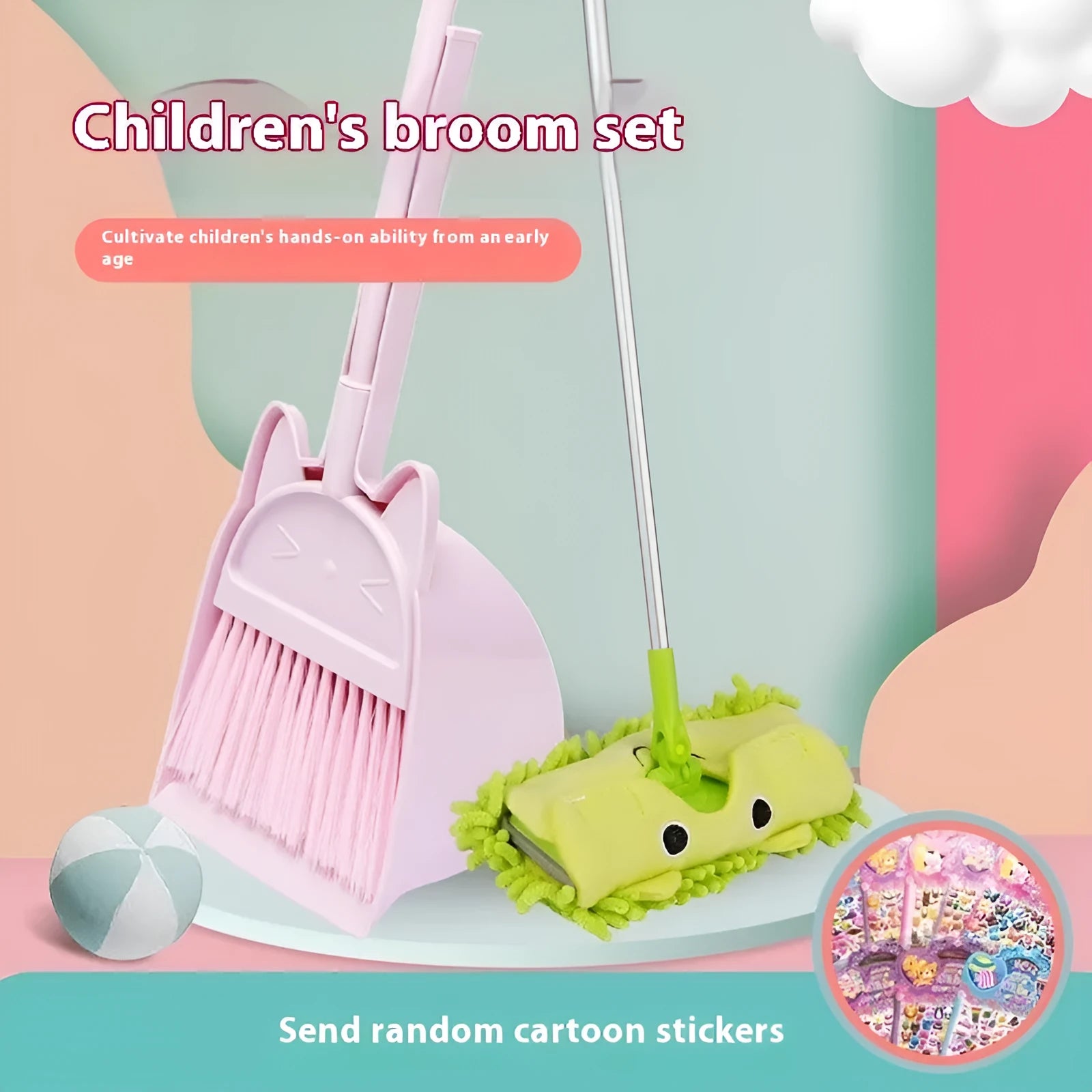 Purple broom and dustpan set with rotating head and brush holder