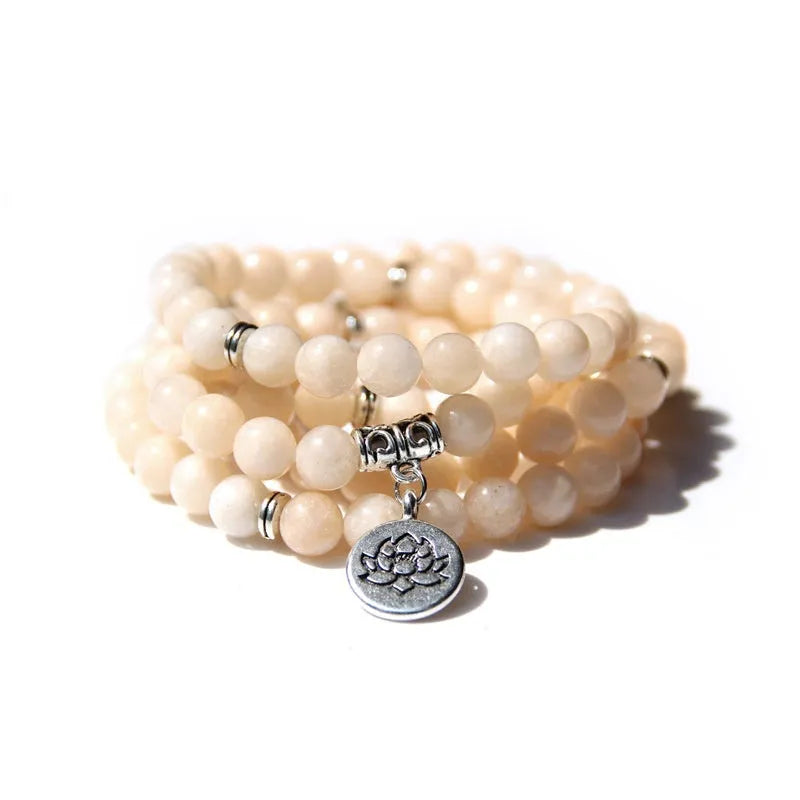 Vintage natural stone bracelet for women featuring a lotus design on a geometric setting.