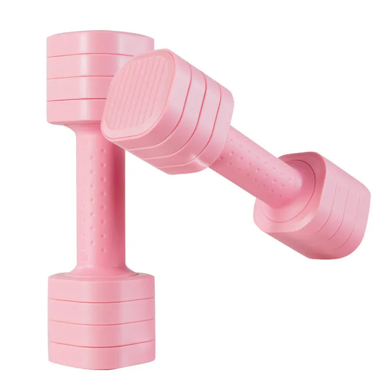 A pink detachable dumbbell with a 5lb weight for women's fitness and body shaping exercises.