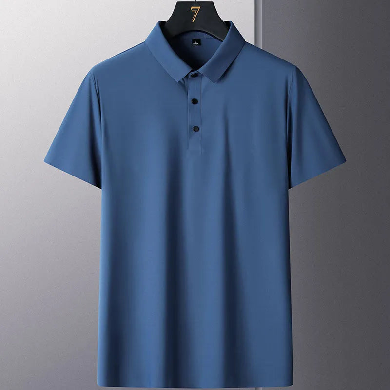 Non-ironing men's solid colour short sleeve business casual shirt on a hanger