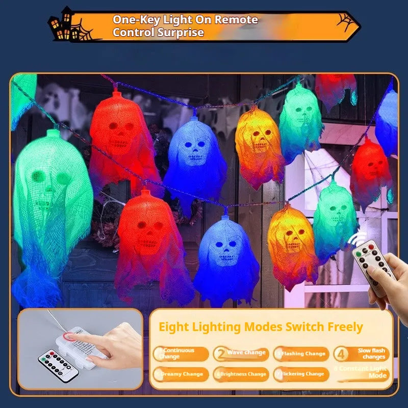 Halloween battery-operated LED string lights in coloured or warm white options for wall decoration