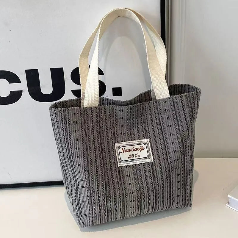 Japanese style corduroy handbag with large capacity in ivory white colour