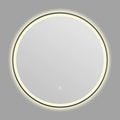 Round black frame bathroom mirror with LED lighting mounted on wall