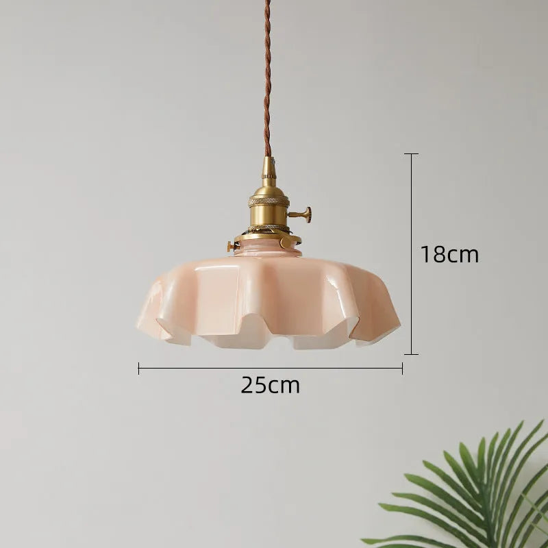 French Cream Nordic brass petal glass small droplight for bedroom home lighting