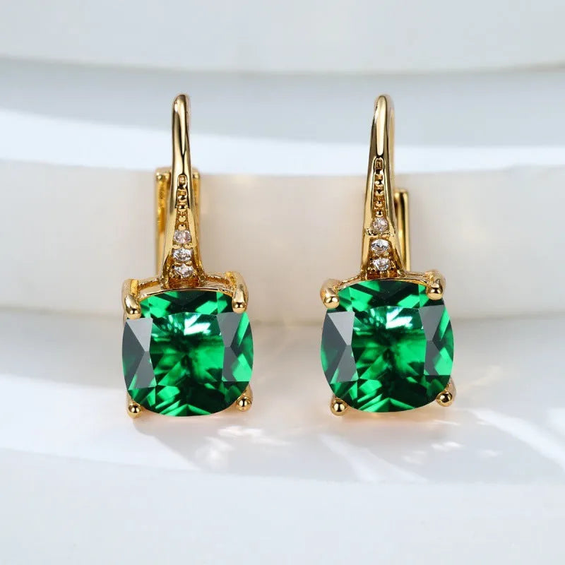 Square geometric ear clip with colourful moissanite inlays in gold electroplated finish