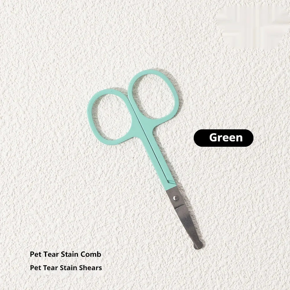 ABS pet grooming comb and scissors set for dogs, available in black, yellow, white, and green colours