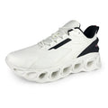 Men's black mesh casual sports shoes with white EVA sole and lace-up front on a white background.