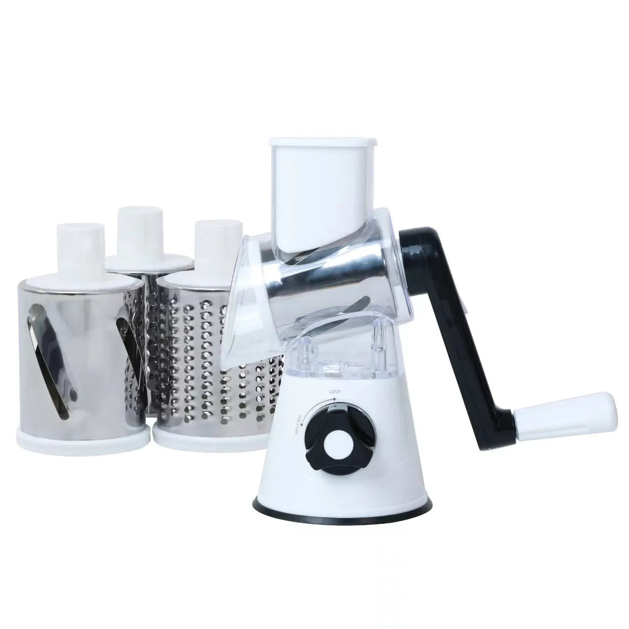 Blue vegetable chopper kitchen gadget with suction cup base and round slicer