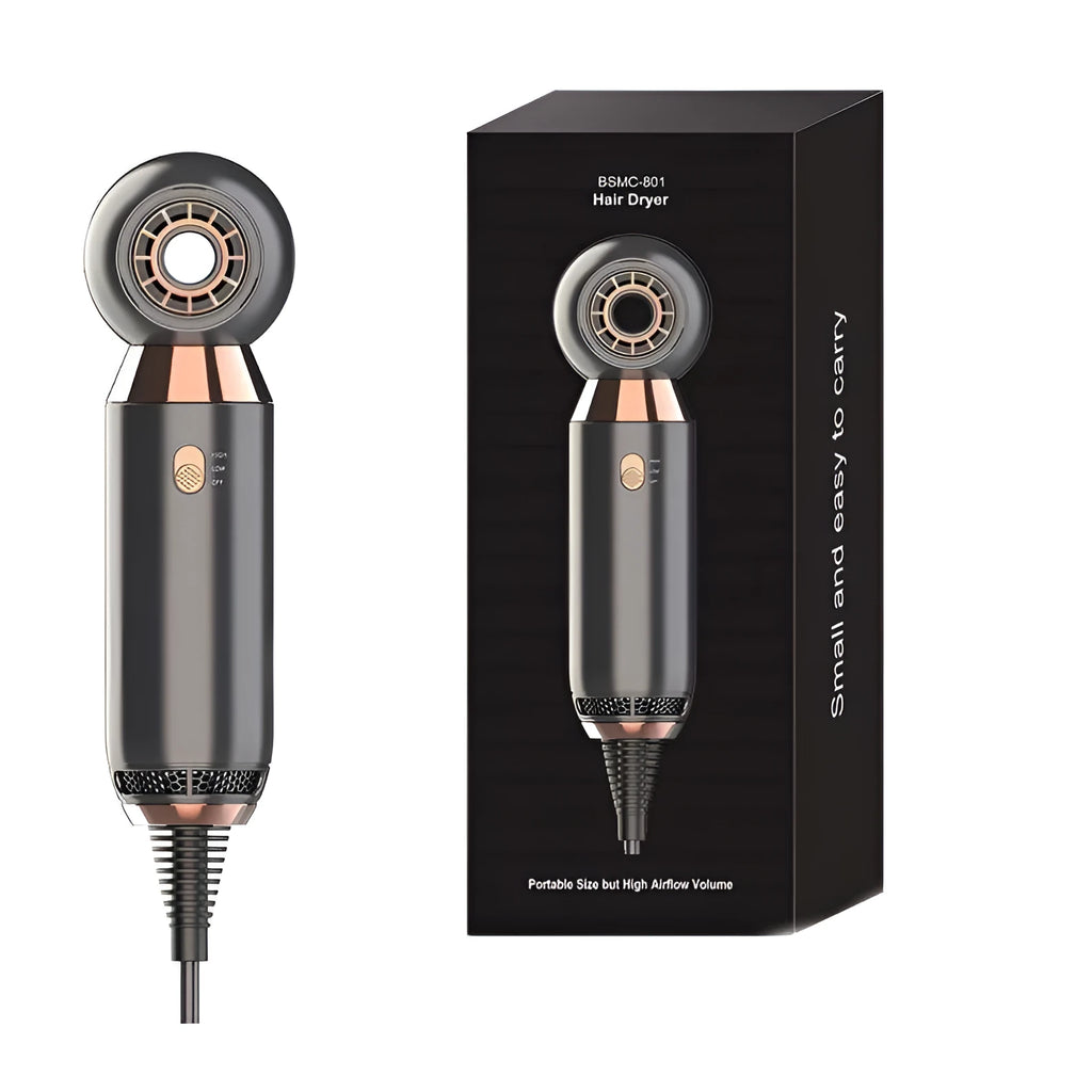 Compact 20cm hair dryer with 800W power rating and ionic technology