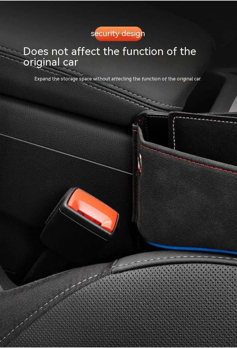 Leather car seat storage box organiser in beige suede colour