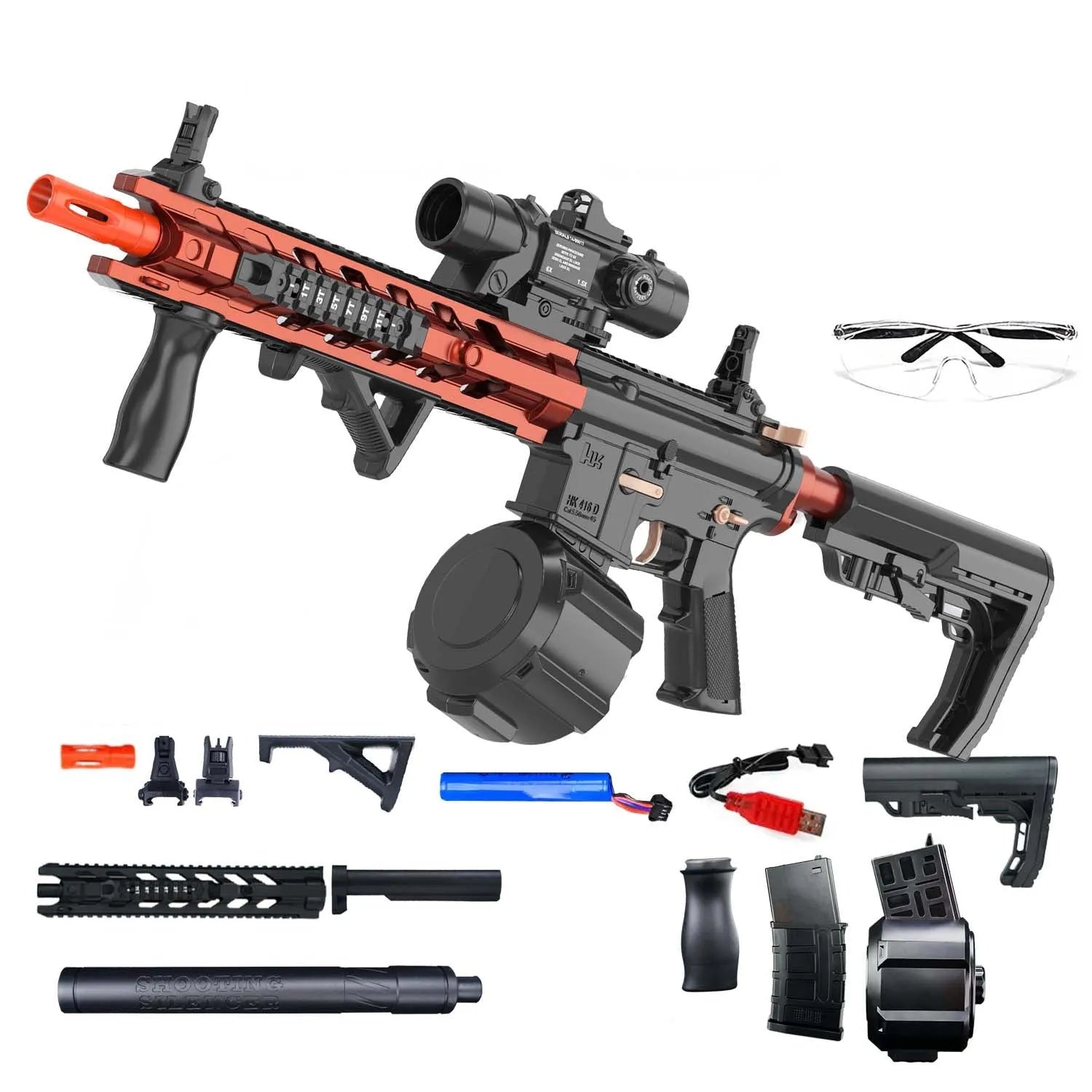 Outdoor gel ball electric continuous hair graffiti launcher toy in M4 Black and Red colour for children