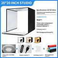 50cm studio light box with metal frame, reflective cloth interior, and USB cable for product photography.