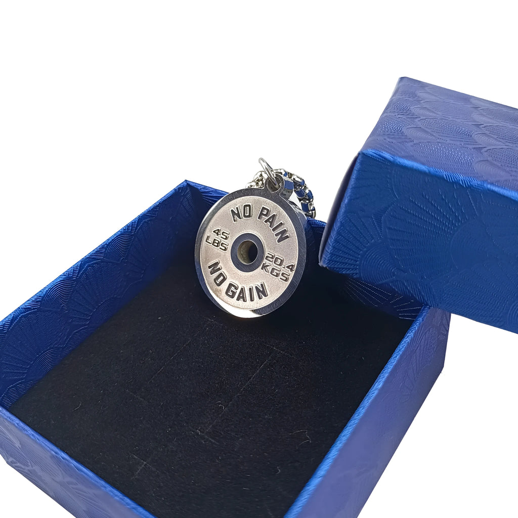 Stainless steel barbell disk sports necklace with geometric pendant on 60cm chain
