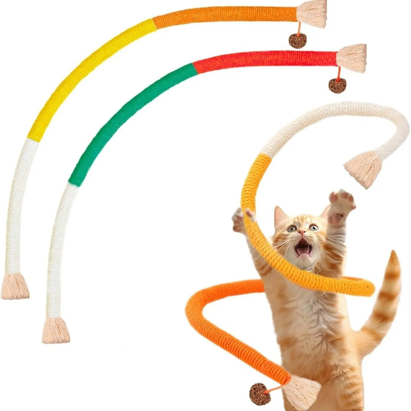 70cm long cotton cat chew rope toy in purple, orange or red with green colours