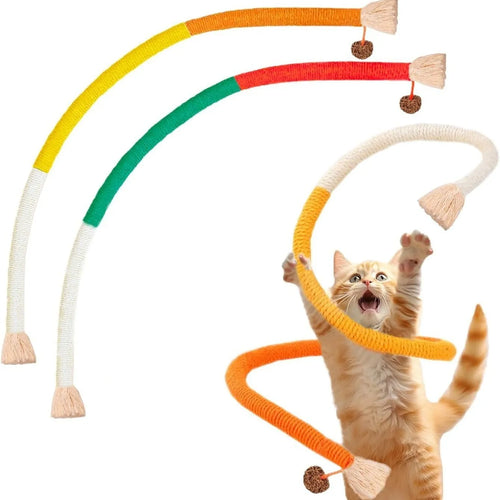 70cm long cotton cat chew rope toy in purple, orange or red with green colours