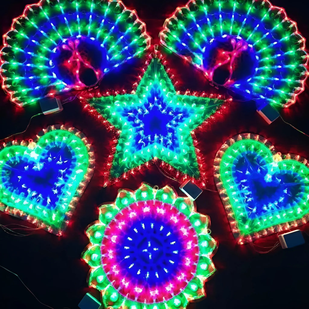 Christmas outdoor decorative string lights with peacock lamp, love, sunflower and star shapes