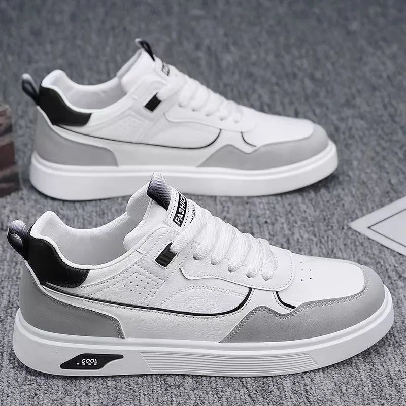Men's Korean-style canvas board shoes in black with mesh lining and round toe design