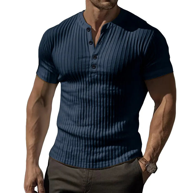 Men's slim-fitting sports T-shirt in polyester available in five colours with muscle emphasis design