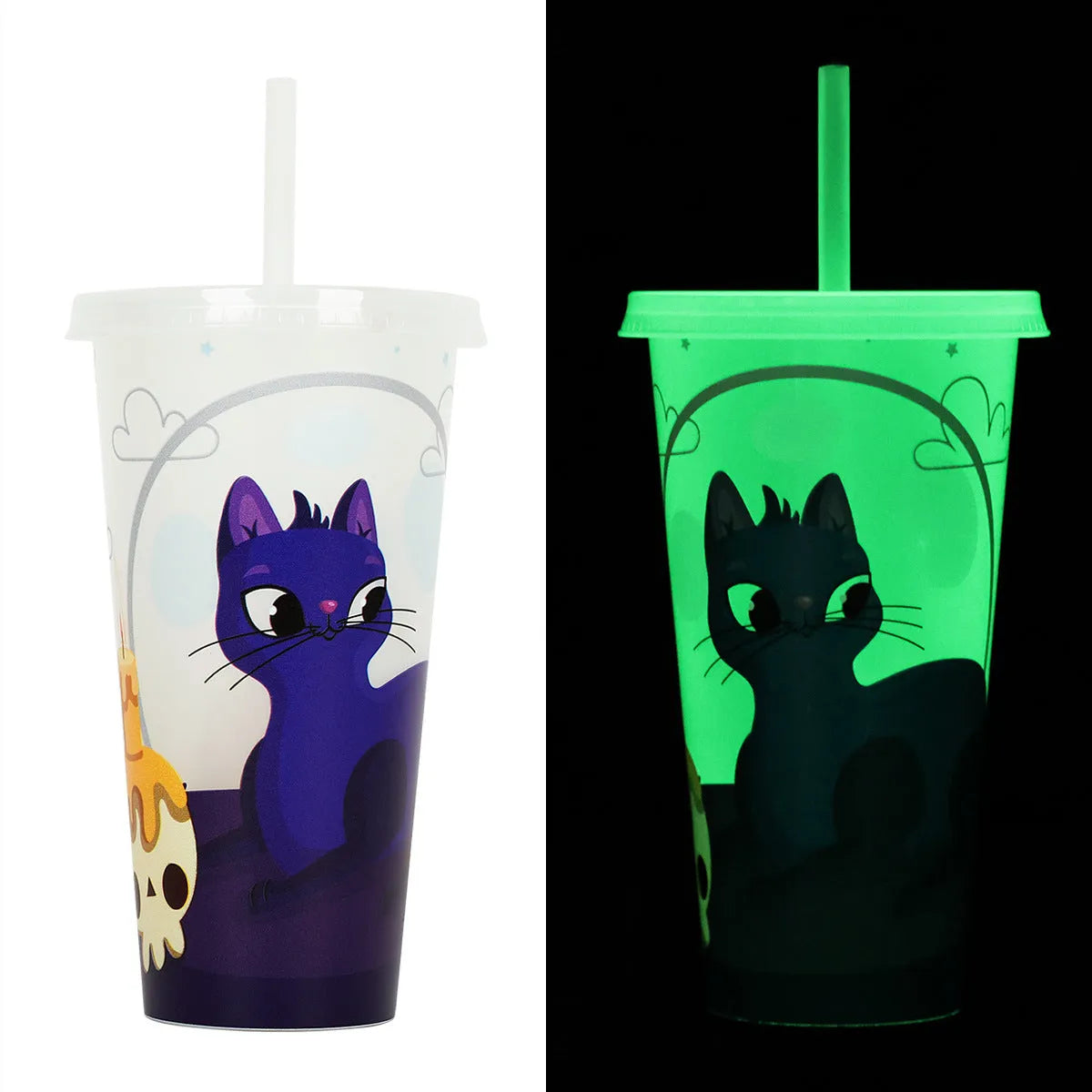Halloween luminous straw sippy cup with 720ml capacity and PP plastic construction