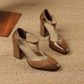 Baotou hollow women's Mary Jane shoes with pointed toe, buckle fastening, available in dark brown and pink colours