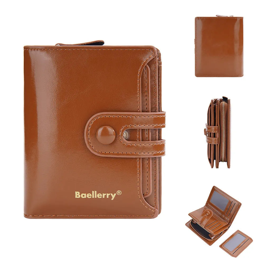 Women's PU leather card holder wallet shown in multiple colour options.