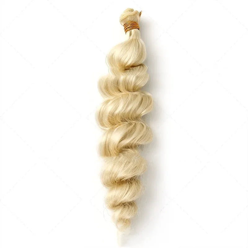 Golden women's chemical fibre wig in 18, 20, and 22 inch lengths.