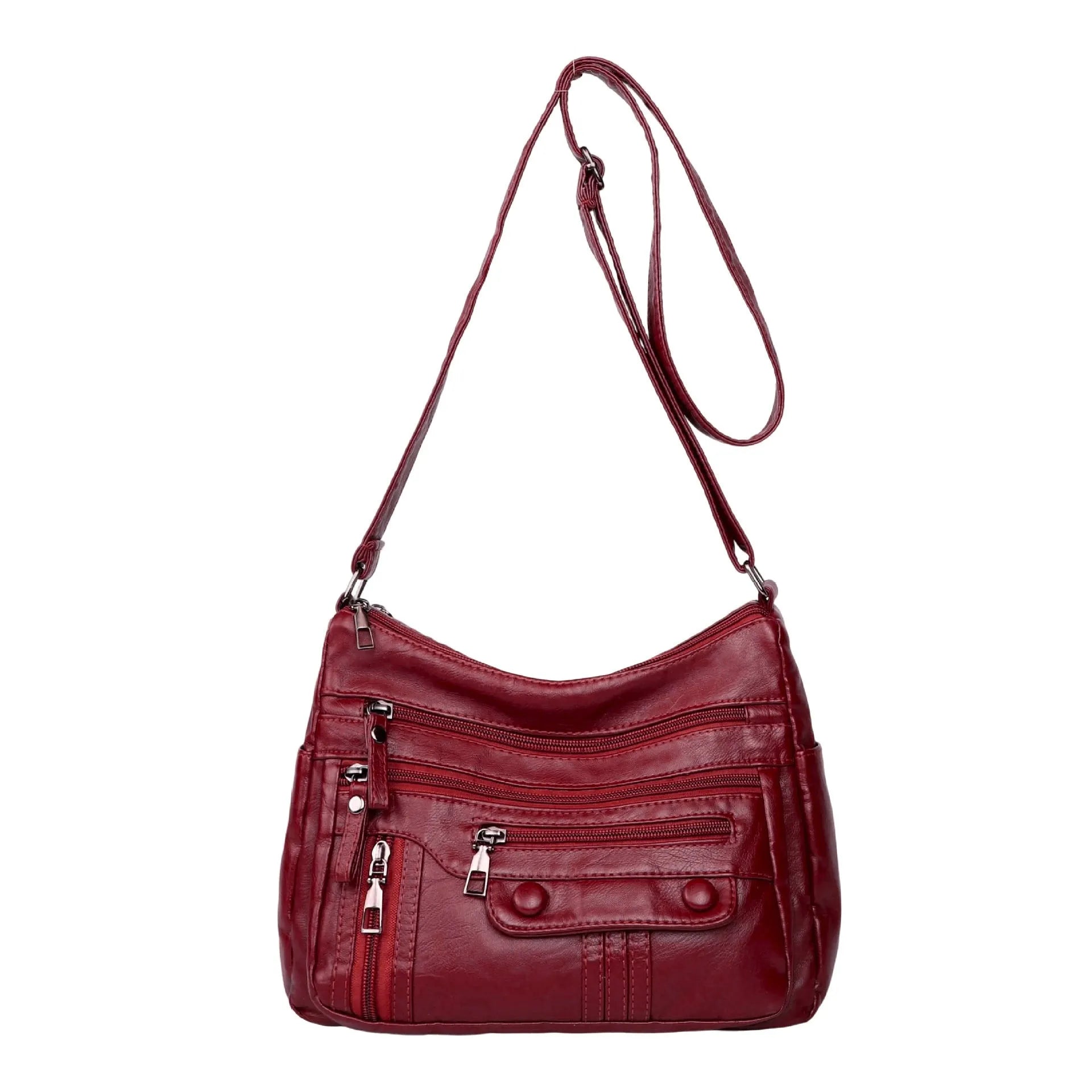 Soft PU leather shoulder bag for women in 8022 Black, with zippered compartments and cross-body strap