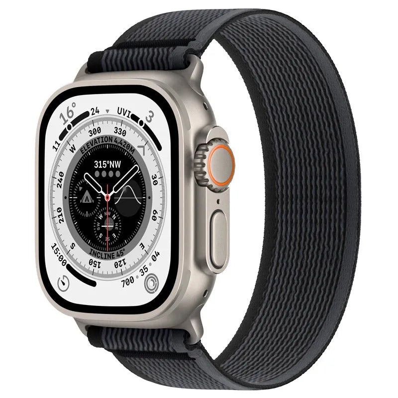 Nylon Apple Watch replacement strap with integrated ring loop in multiple colour options