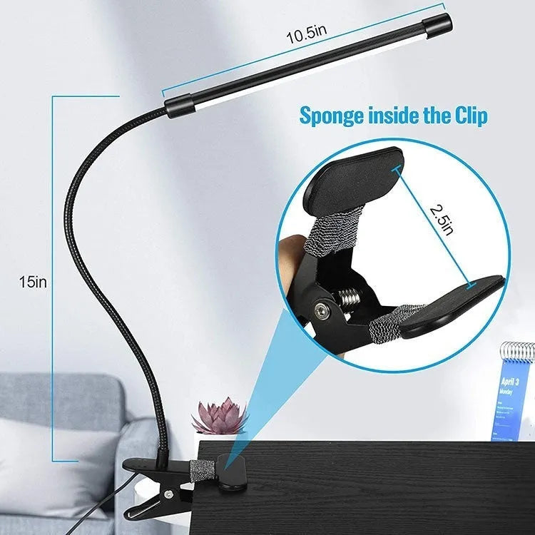 Black and white 26cm USB-powered LED desk lamp for study with eye protection.
