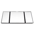 Silver folding car visor makeup mirror shown open and closed