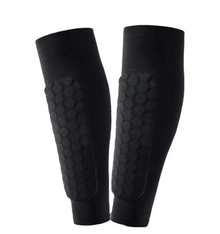 Men's honeycomb shank protection foot sock in black with anti-collision non-slip calf support