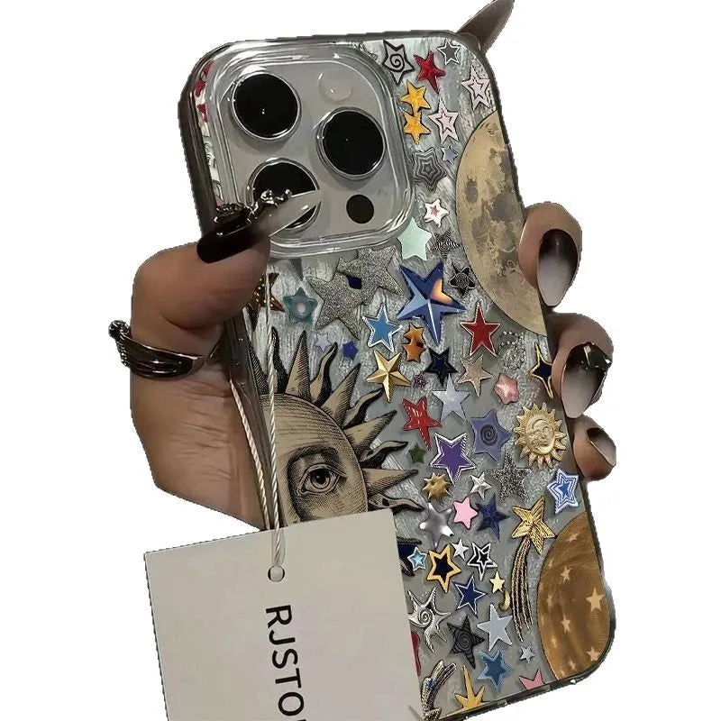 Silicone phone case with Sun Moon silver feather shell design for Apple iPhone models