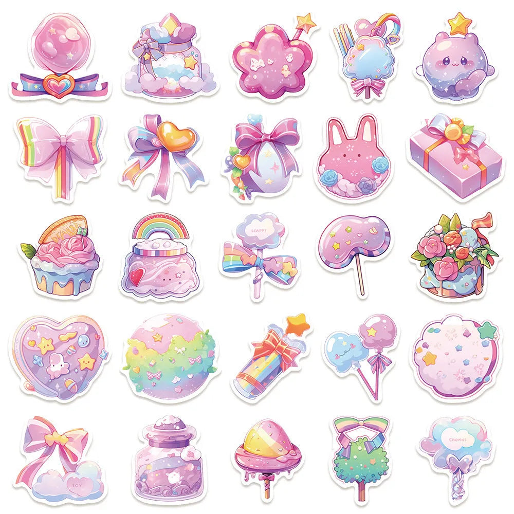 Waterproof cute candy small object decorative stickers, 50 sheets, 4-7cm each.