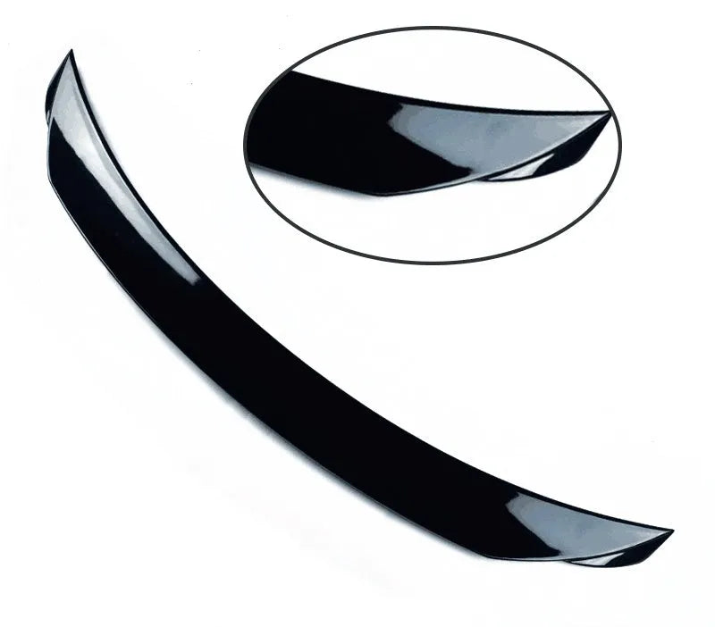 Bright black Mazda 3 Axela Exela tail trim for 2014-2021 models with large fixed wind surround design